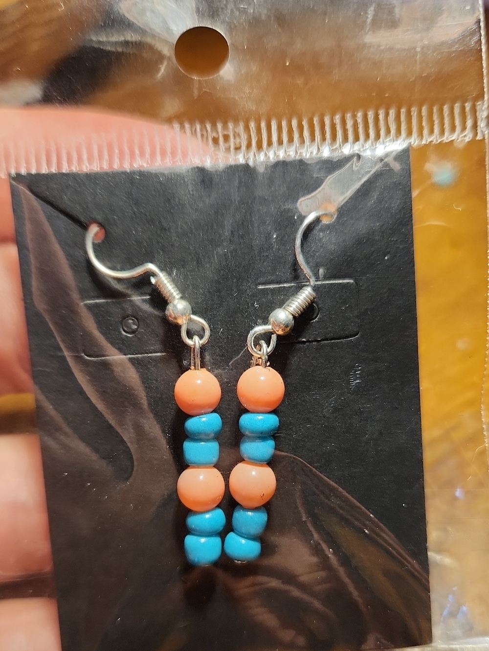 Handmade Coral and Turquoise Beaded Dangle Earrings